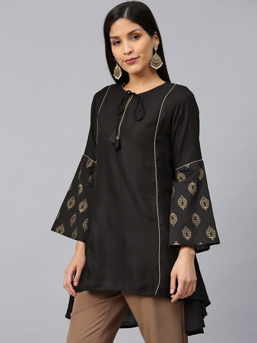 Buy Helwin Designer Women Black Embroidery Rayon Regular A-Line Kurti (M)  Online at Best Prices in India - JioMart.